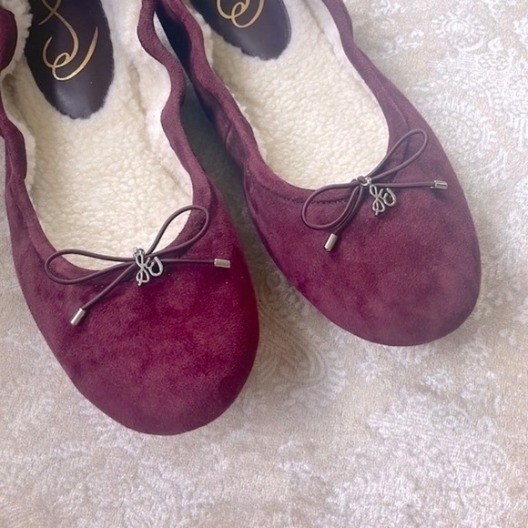 Brand New SAM EDELMAN Felicia Genuine Suede Bow Ballet Flats Burgundy Loafers - Picture 3 of 16